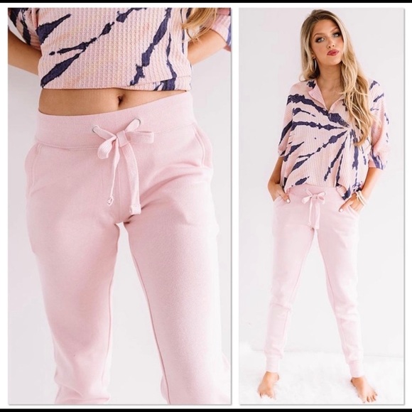 Fleece Sweatpants Joggers Quartz Pink and Grey Crush Tie-Dye